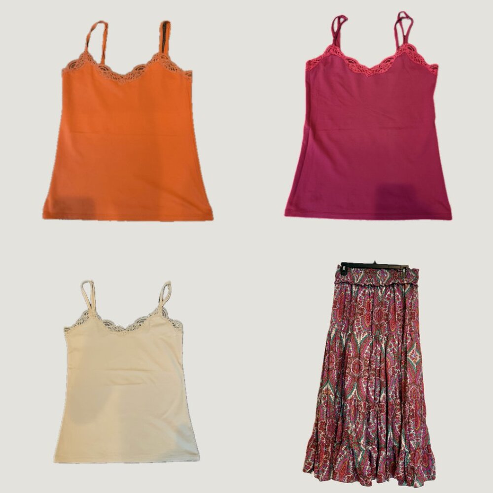 Y2K Bundle Only Hearts Helena Stuart Lace Tank Top Set + Jeff Gallani Maxi Skirt